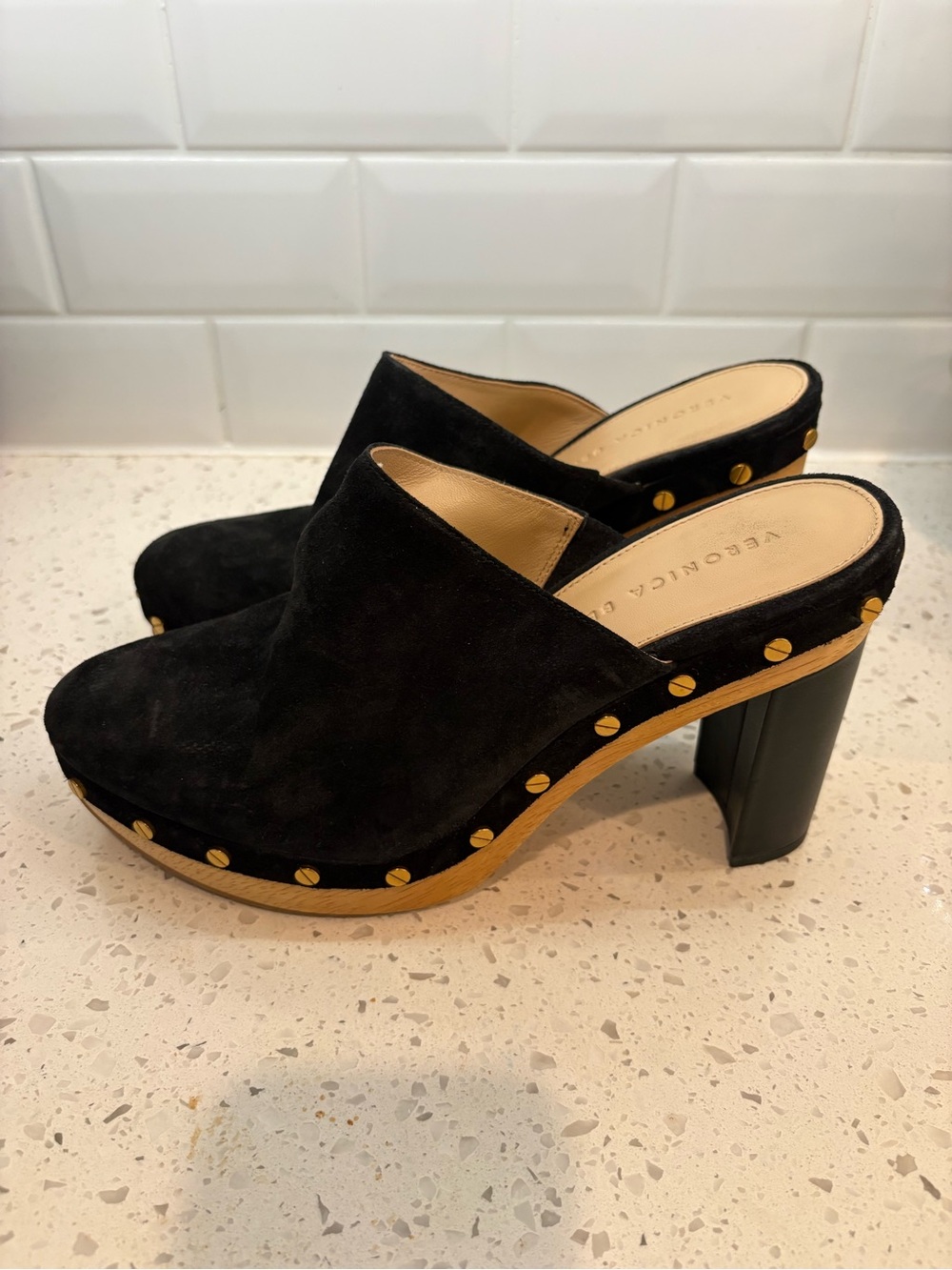 Veronica Beard Black Suede Grita Clogs